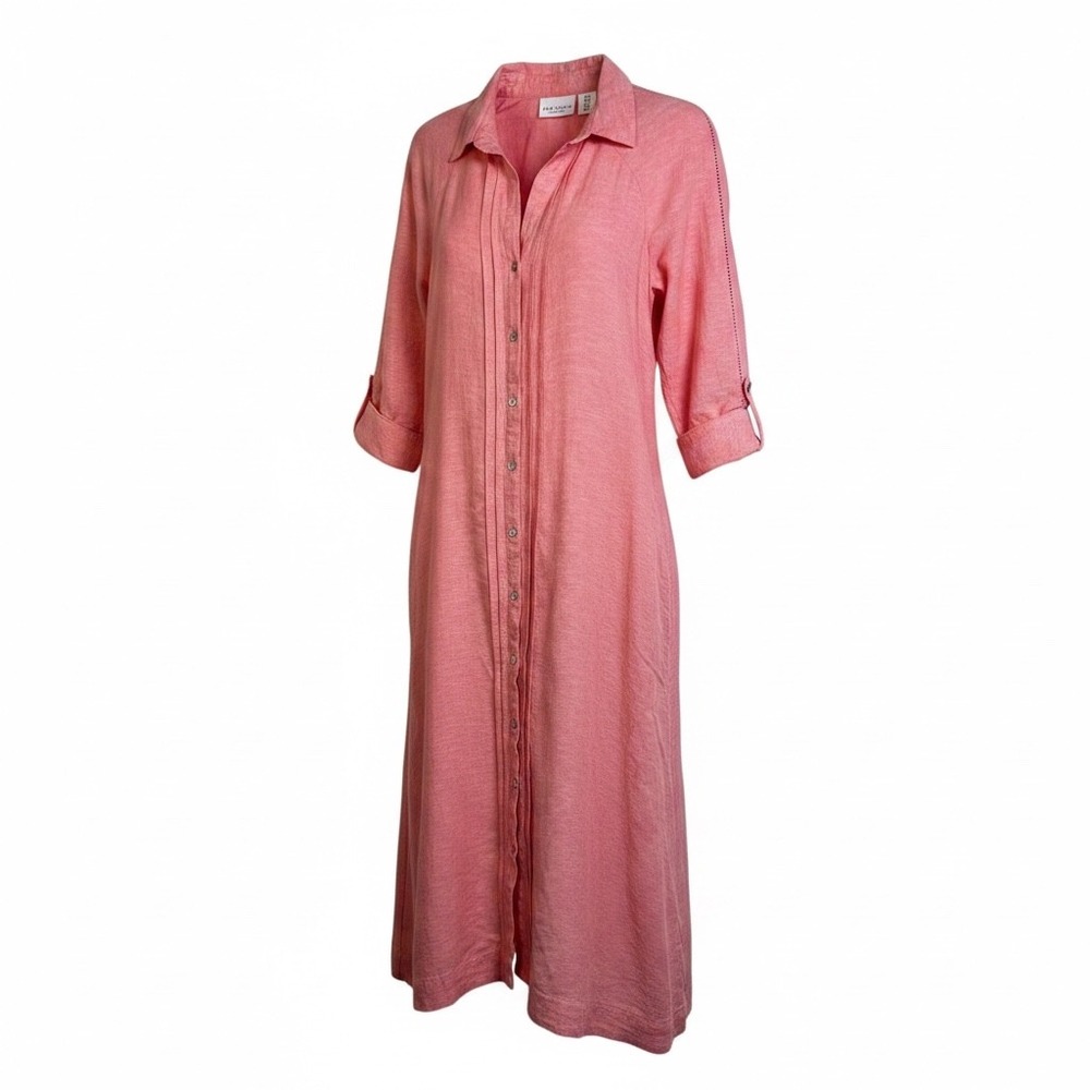 Calypso St. Barth Coral Pink Button-Front Midi Shirt Dress